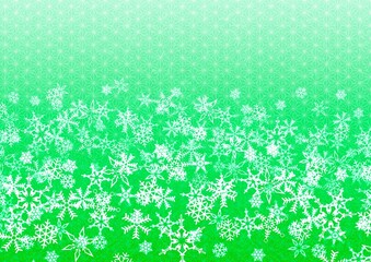 Fototapeta na wymiar 雪の結晶が描かれた緑色の麻の葉模様の背景