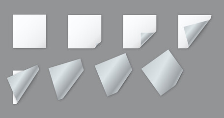 Blank white square paper sheets with curled corner