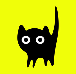 Funny black cat. Cartoon vector illustration.