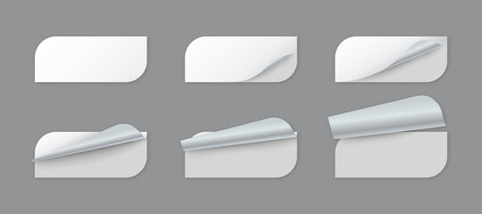 Blank white label paper stickers with curled corner