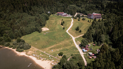 Aerial view of the recreation center Krpacovo in the village of Dolna Lehota in Slovakia - obrazy, fototapety, plakaty
