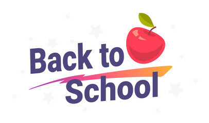 Vector color illustration of apple with text back to school on white background. Bright design