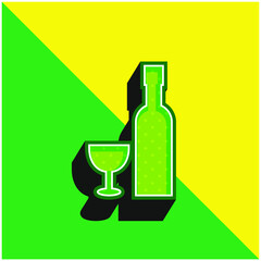 Bottle And Glass Green and yellow modern 3d vector icon logo
