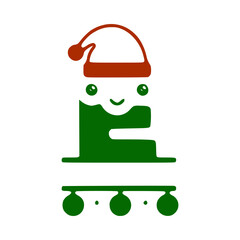 Letter e cute Christmas character, name monogram design