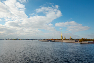 Fototapeta premium Peter and Paul Fortress and Neva river, Saint Petersburg, Russia. Autumn sunny day.