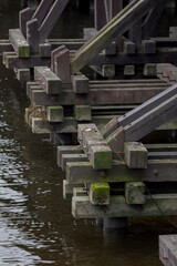 The wooden base of the Ioannovsky bridge. Saint-Petersburg, Russia.