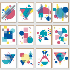 Vector set of isolated posters with geometric ornament