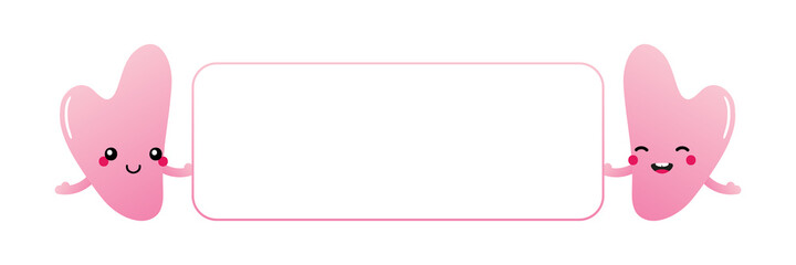 Couple of cute cartoon style rose quartz gua sha beauty tool characters holding in hands blank card, banner.