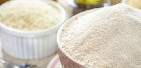 rice flour, alternative flour rich in vitamins used in vegan foods, gluten free and healthier