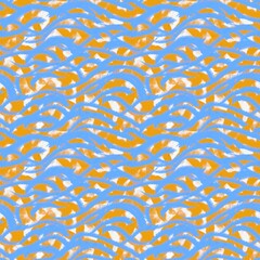 Blue yellow textured paint brush pattern. Modern imperfect fun seamless background for coastal living fabric textile. Hand drawn all over print with artistic watercolor style. 