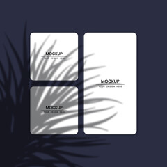 Blank white paper cards mockup with shadow overlay effect