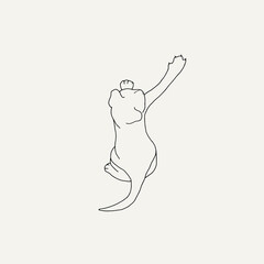 Playing kitten vector illustration in doodle style. Cat line illustration