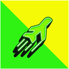 Airplane Side View In Flight Green and yellow modern 3d vector icon logo