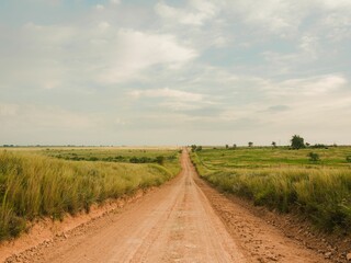 Fototapeta na wymiar A dirt farm road in Shamrock, Texas