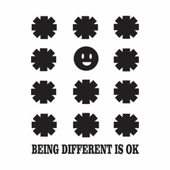 T-shirt design with smile symbol. Black and white design. Apparel, clothing. Print and paper, poster. Cute poster. Summer tee, tees design. Artwork. Art print. 