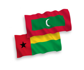 Flags of Republic of Guinea Bissau and Maldives on a white background