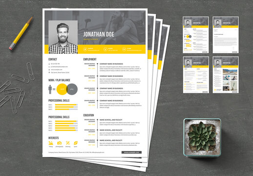 Resume CV Portfolio Layout with Yellow Accents