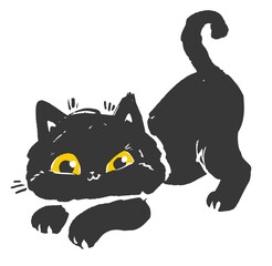 Hand Drawn Black Cat. Cute kitten vector background, Halloween holiday autumn background