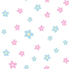 Fototapeta na wymiar Cute Flowers background print for textile. The drawn small flowers for the fabric. Design pattern seamless. Vector