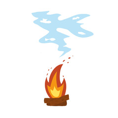 wood fire with blue smoke