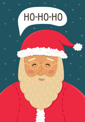 Christmas card with cute Santa Claus. New year greeting card. Ho-ho-ho