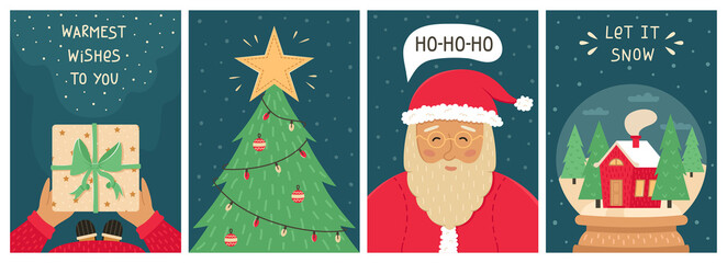 Cute Christmas set of 4  New year greeting cards.