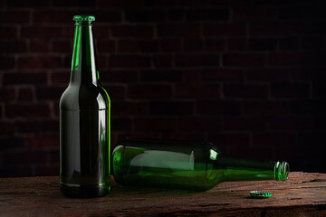 Empty bottle and beer bottle