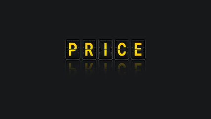 Mechanical scoreboard with the inscription Price. Template for shops and markets. Placard with reflection on dark background. Decor elements for retail, trade events. Vector illustration.