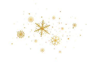 Gold snowflakes with different ornaments. Luxury Christmas garland. Golden snowflakes falling on white background. Winter ornament for packaging, cards, invitations. Vector illustration