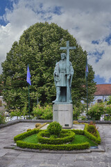 Statue of Pedro Alvares Cabral, the discoverer of Brazil, Belmonte, Historic village around the...