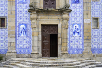 St. Peter Church or Sao Pedro Igreja, Facade with Azulejos, Gouveia, Castelo Branco district,...