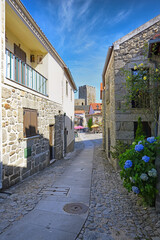 Narrow and shadowed street, Linhares de Beira, Historic village around the Serra da Estrela, Castelo Branco district, Beira, Portugal