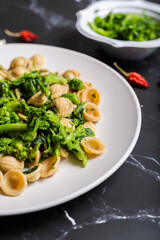 Orecchiette with turnip tops, a typical dish of Italian cuisine