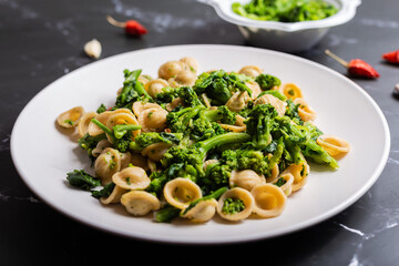 Orecchiette with turnip tops, a typical dish of Italian cuisine