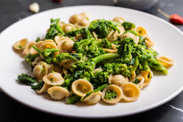Orecchiette with turnip tops, a typical dish of Italian cuisine