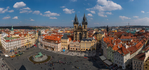 Fototapeta na wymiar Bird's eye view of the Old Town Square in the Czech capital Prague