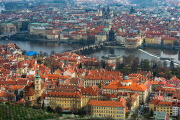 Fototapeta na wymiar A bird's eye view of the historical part of the capital of the Czech Republic - the city of Prague