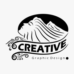 Vintage logos. black and white woman face and mountain illustration in oval. Luxury vector Logo Template. Identity for your business company