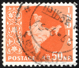 Postage stamps of the India. Stamp printed in the India. Stamp printed by India.