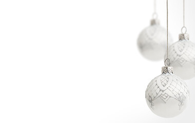 white christmas balls on a white background