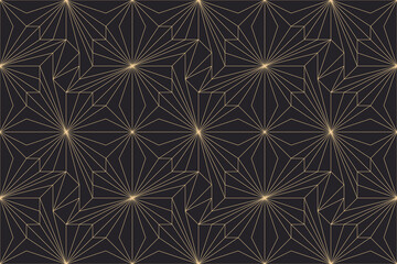 Black background. Abstract geometric seamless line gold design. Vector illustration. Eps10