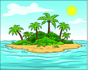 Cartoon vector illustration of a tropical island
