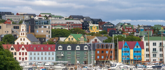 The harbor of Tórshavn (Thor's harbour) the capital and largest city of the Faroe Islands. Located...