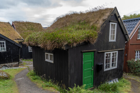 Tinganes, the old town of Tórshavn still made up of wooden houses with turf roofs. Tórshavn (Thor's harbour) is the capital and largest city of the Faroe Islands