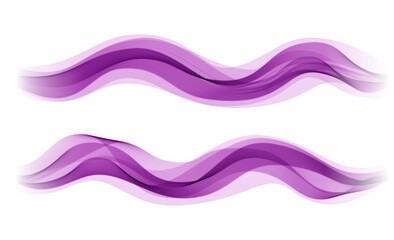 Waves on white background. Abstract wavy banner. Curved swirl violet lines. Flyer with flow fluid. Geometric cover. Futuristic leaflet. Modern poster. Gradient backdrop. Vector illustration.