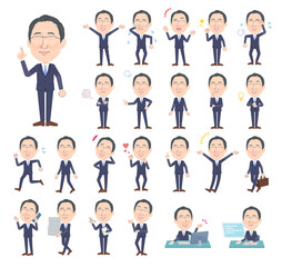 様々な感情表現をする眼鏡をかけた壮年男性のセット