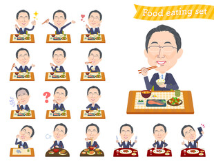 食事に関する眼鏡をかけた壮年男性のセット