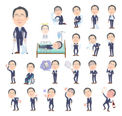 怪我や病気の状態の眼鏡をかけた壮年男性のセット