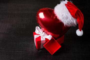 Santa Claus New Year's Hat Christmas Gift and Red Heart
