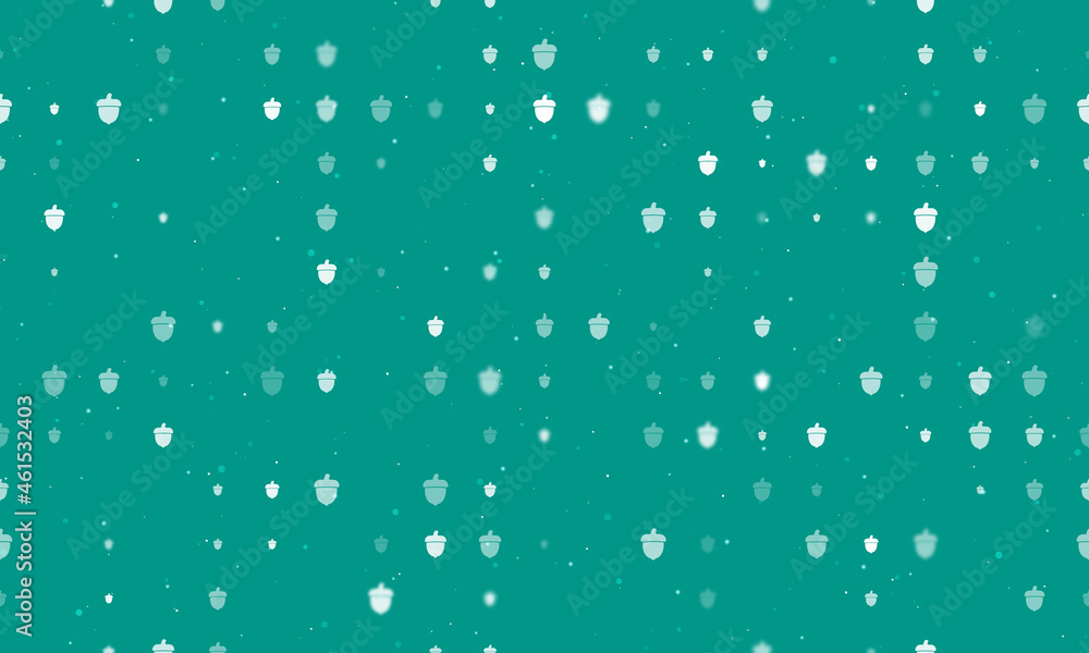 Poster seamless background pattern of evenly spaced white acorn symbols of different sizes and opacity. vec